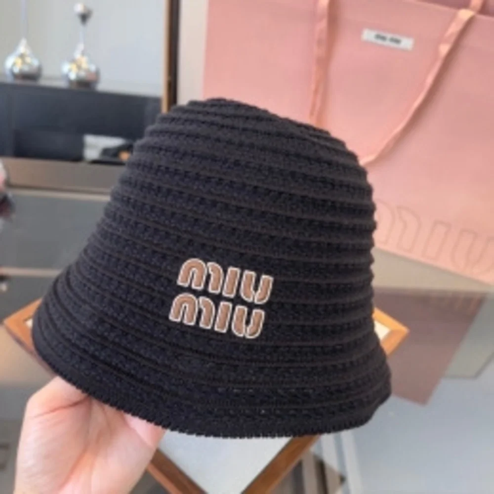 ♡ Miu Miu 𓂃 Black Knit Bucket Hat ⋆ Embroidery
